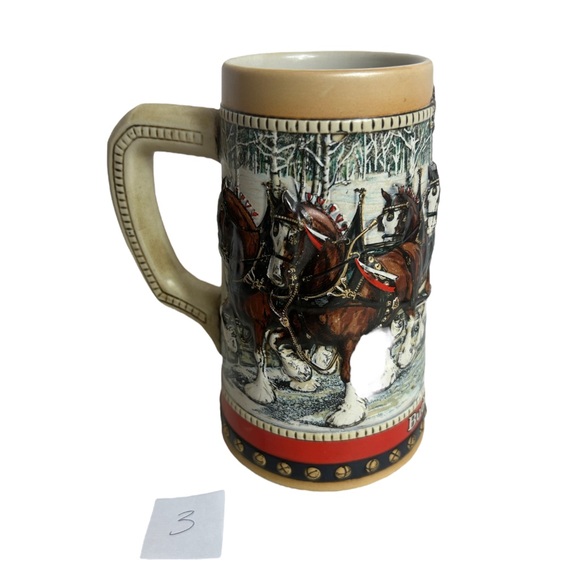 Budweiser Stein 1980s Holiday Mug 3D Clydesdale Horse Christmas B Series Ltd Ed - Picture 5 of 10